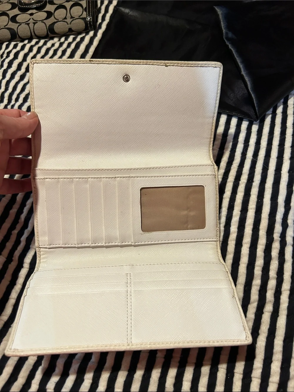 Coach Beige and Cream Signature Continental Wallet